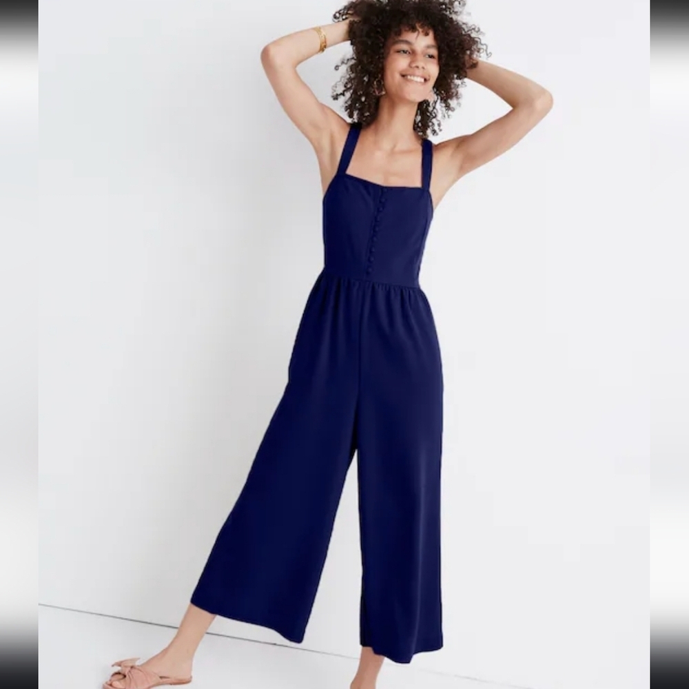 Madewell Smocked Button-Front Crop Jumpsuit